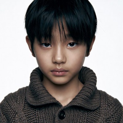 Asian boy in brown sweater