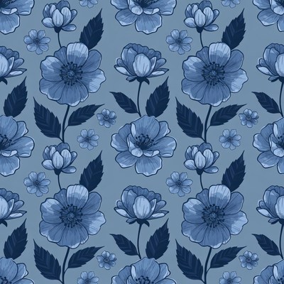 Blue Dahlia Flowers Seamless Pattern