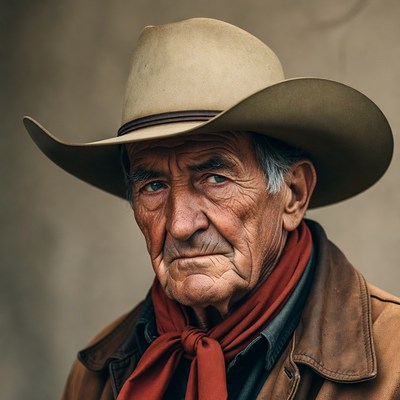 Elderly cowboy with wide-brim hat