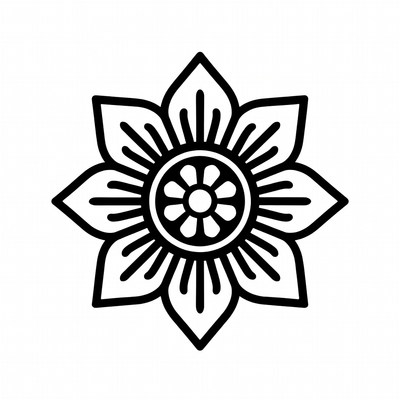 Black Outline Lotus Flower