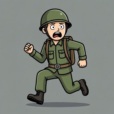 Cartoon Soldier Running Scared