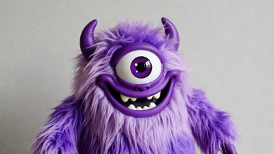 Purple furry one-eyed monster grinning