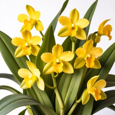 Yellow Orchid Flowers on White Background