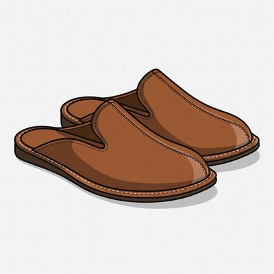 Brown Leather Slippers Illustration