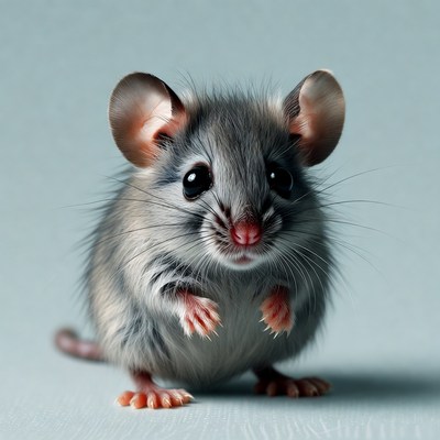 Cute gray mouse on blue background