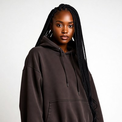 African-American woman in brown hoodie