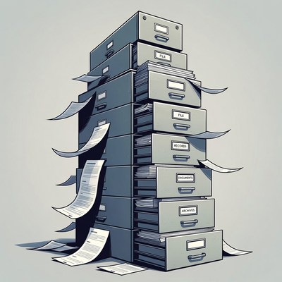 Towering Stack of Filing Cabinets