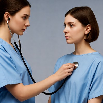 Nurse checking patient's heartbeat
