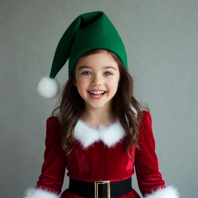 Girl in Santa Elf Costume