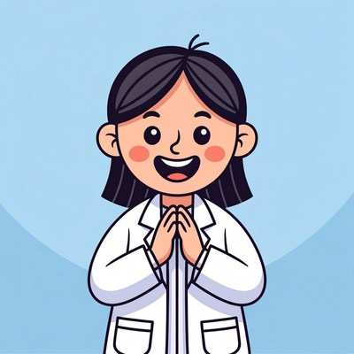 Cartoon Asian girl doctor praying
