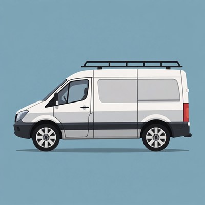 White Cargo Van with Roof Rack