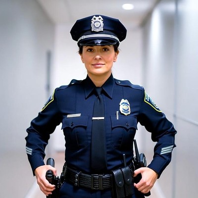 Female police officer in hallway