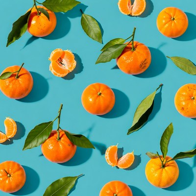 Mandarin Oranges on Blue Background