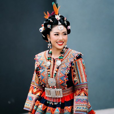 Asian woman in Hmong traditional attire