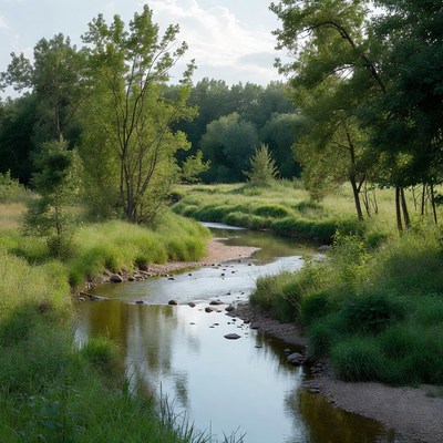 Serene River Flowing Through Green Forest