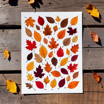 Autumn Leaves on White Paper