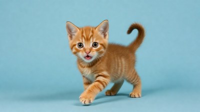 Orange tabby kitten walking