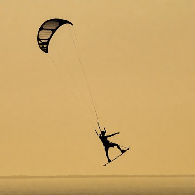 Man kite surfing silhouette sunset