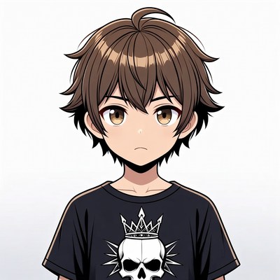 Anime boy in black skull crown t-shirt