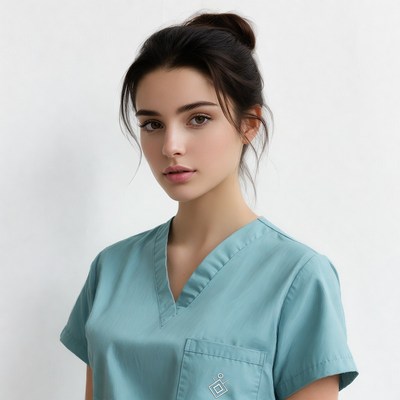 Woman in teal scrubs