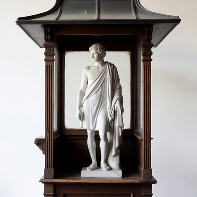Marble Statue Man in Wooden Pagoda Display