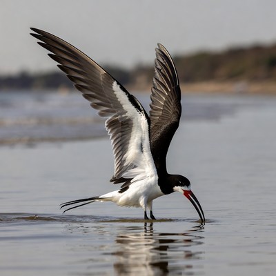 Black-winged Stilt foraging in shallow water