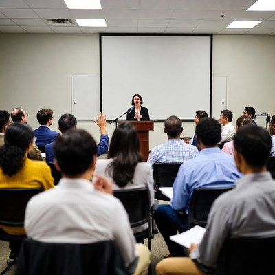 Woman speaking at business conference