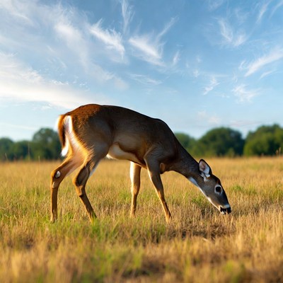 White-tailed deer grazing in field