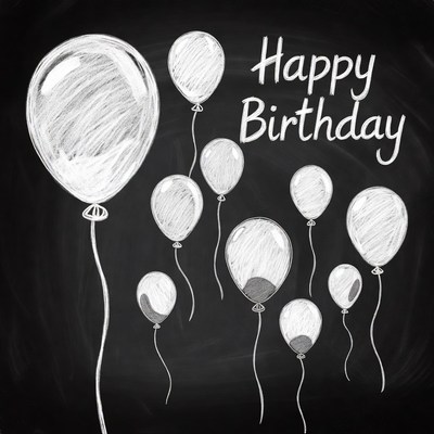 Happy Birthday Balloons on Chalkboard