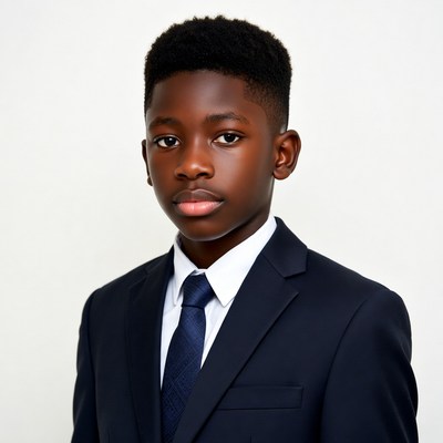 Young African boy in navy suit