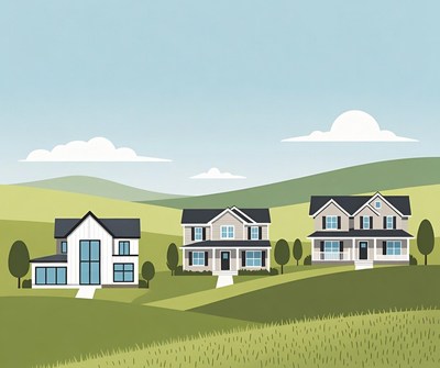 Three Modern Houses on Green Hills