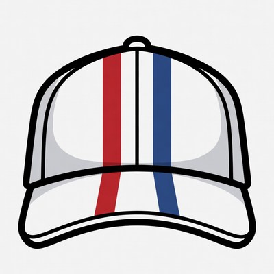 White baseball cap with red blue stripes