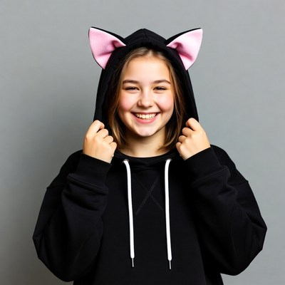 Girl smiling in cat ear hoodie