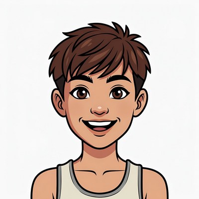 Smiling Asian boy cartoon portrait