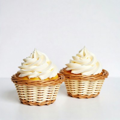 Two Cupcakes in Wicker Baskets