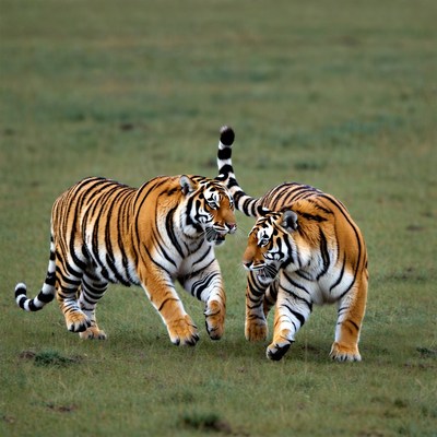 Two Tigers Playing in Grass