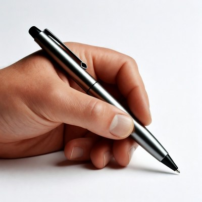 Hand holding silver pen