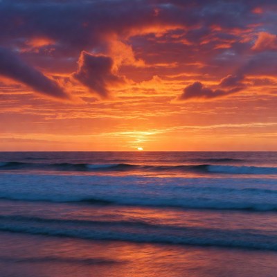 Sunset over ocean waves