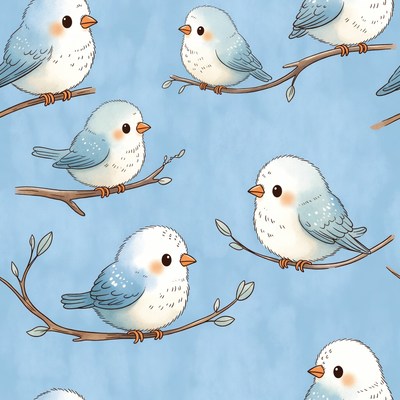 Cute Blue Birds on Branches