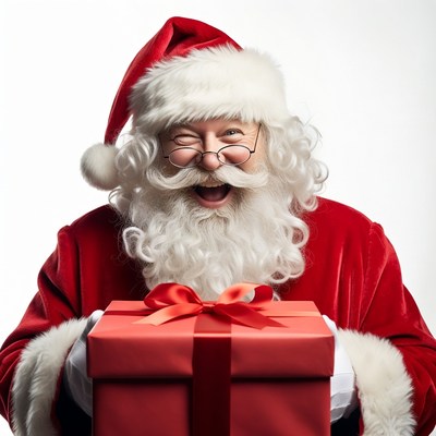 Santa Claus holding red gift box