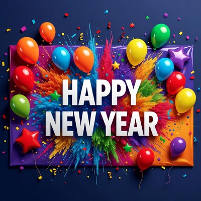 Happy New Year Balloons Confetti