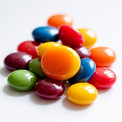 Colorful Candy Pile on White