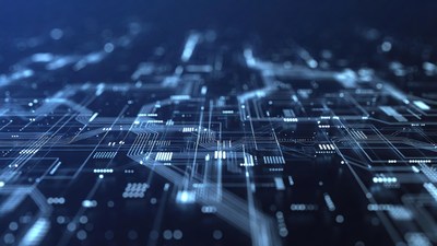 Glowing Blue Circuit Board Closeup