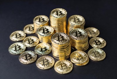 Golden Bitcoin Coins Pile