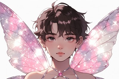 Anime boy with pink fairy wings