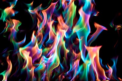 Vibrant Multicolored Flames on Black