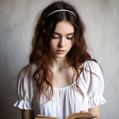 Girl reading book with headband