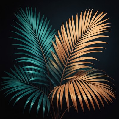 Teal and Gold Palm Leaves