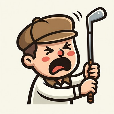 Cartoon man frustrated with golf club