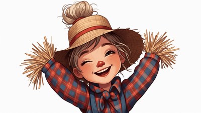 Smiling girl in scarecrow costume